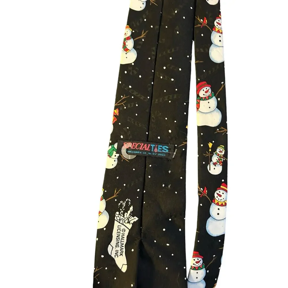 Hallmark Christmas Black Tie Men's Snowman Necktie 57